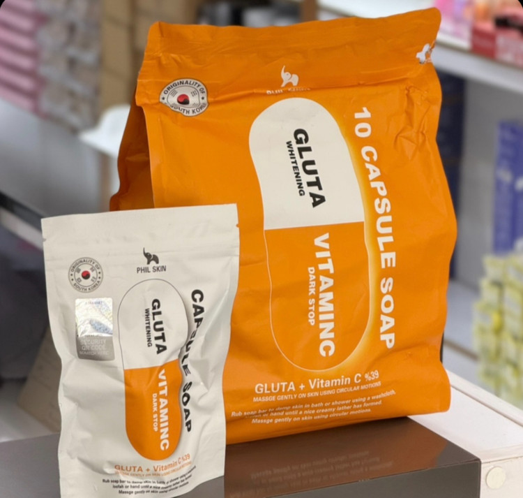 صابون کپسولی PHIL SKIN فیل اسکین مدل VITAMIN C + GLUTA گلوتا و ویتامین C ؛ وزن 100 گرم؛ کره جنوبی